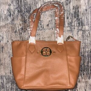 IMAN Tan Tote Bag with Gold Accents